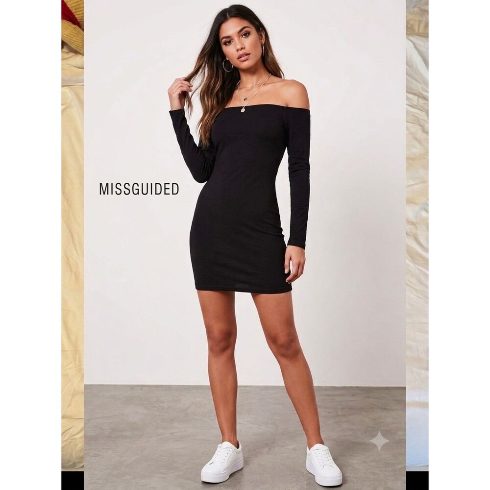 Missguided Black Off-Shoulder Midi Bodycon Dress